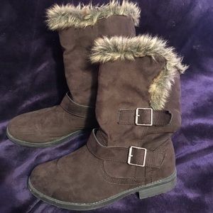Rue21 Brown Buckle Suede boots with Fur